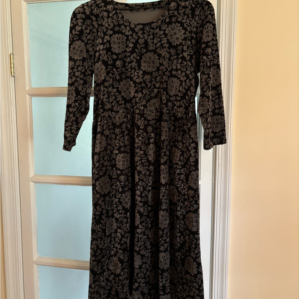 Gudrun Sjoden Black and Gray velour small Long Sleeve Dress